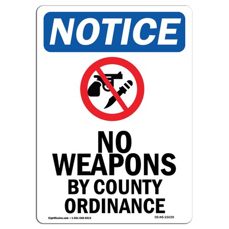 Signmission OSHA Notice Sign, 5" H, 3.5" W, No Weapons By County Sign With Symbol, Portrait, NS-D-35-V-15039 OS-NS-D-35-V-15039